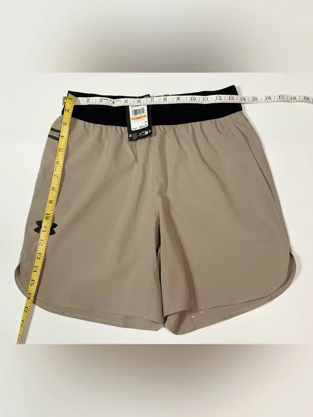 Under Armour Men's Sandstone Athletic Shorts with Black Waistband